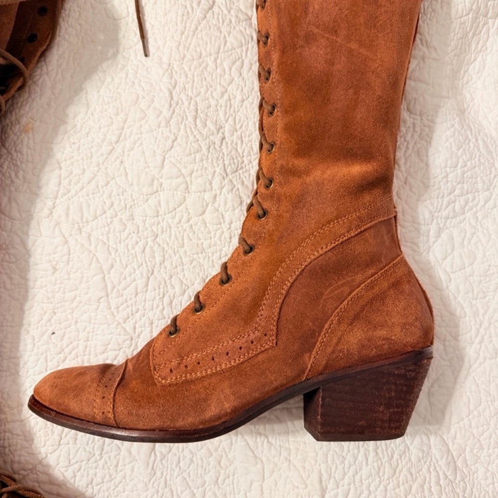 Jeffrey Campbell Sz 9 Brown 100% Lambs Leather Tall Lace Up boot Free People Joe - Picture 13 of 16